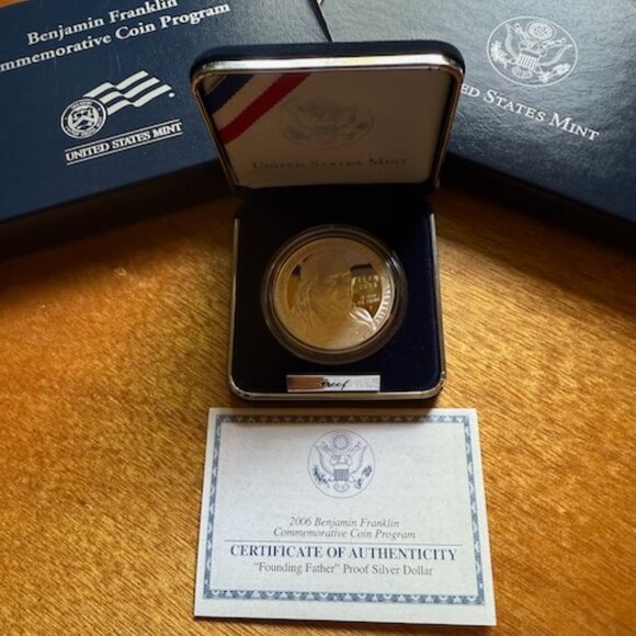 2006 Ben Franklin Founding Father 90% Silver Dollar Proof Coin, OGP, COA - Picture 2 of 10